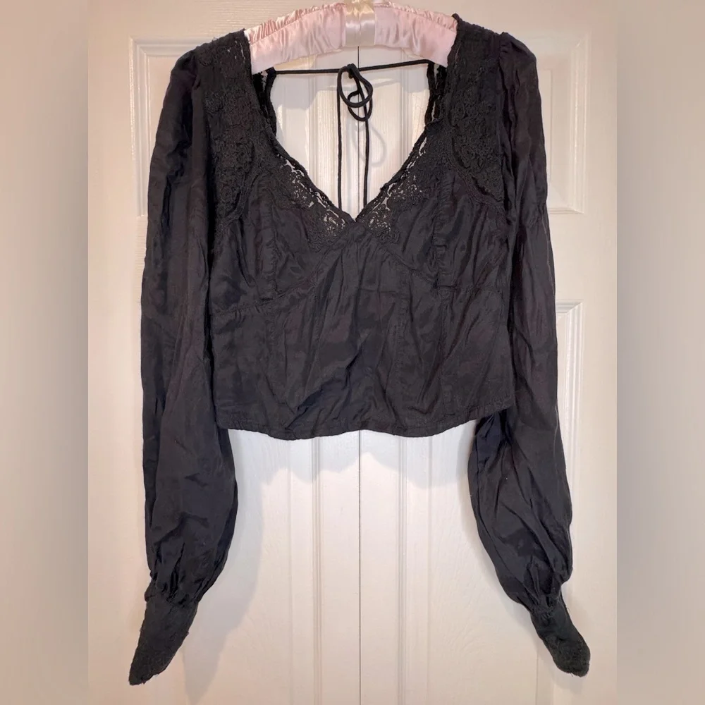 Free People Janelle Lace Top in Black Size XS VGUC